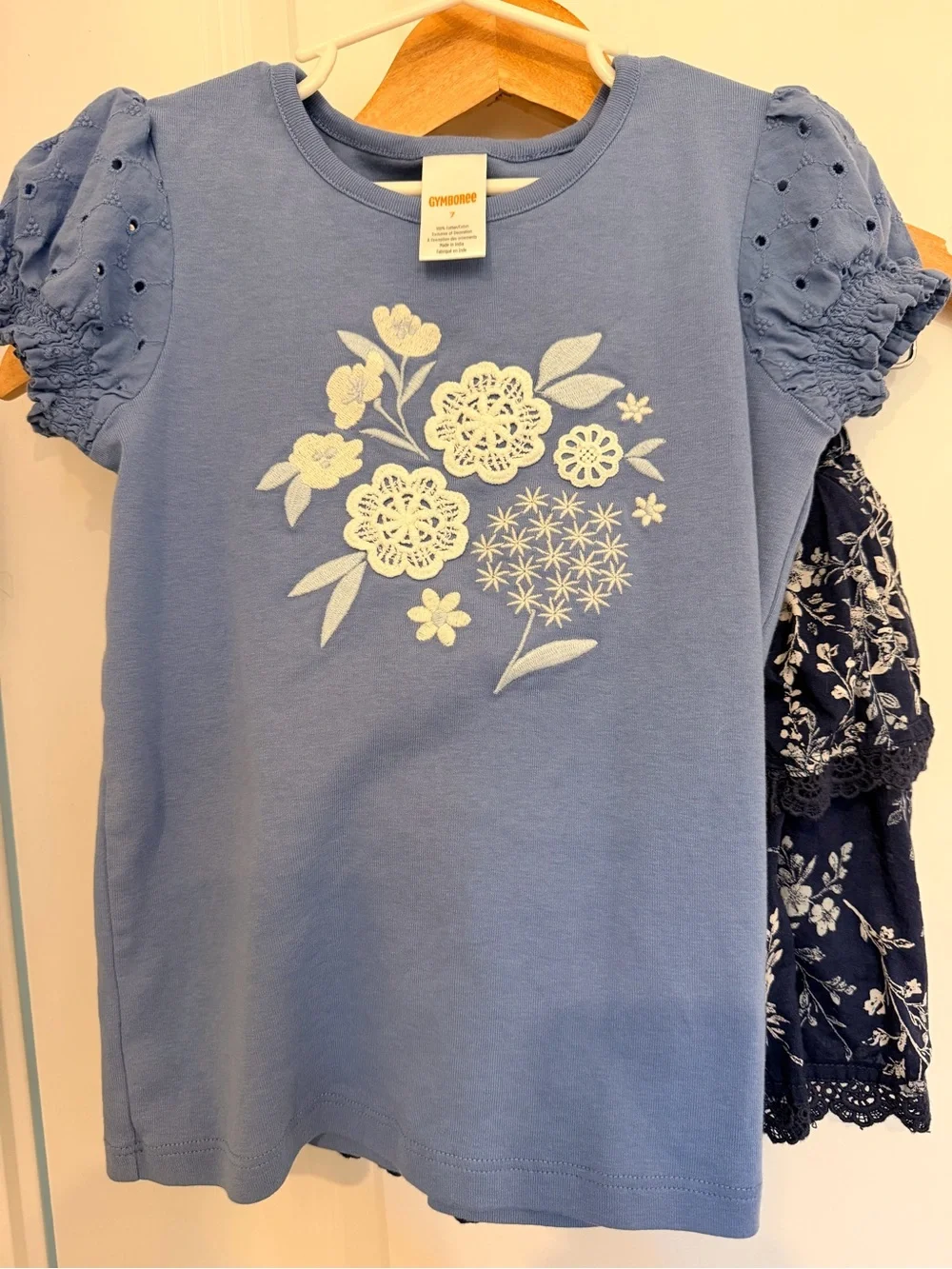 Gymboree Blue Floral Tee and Navy Floral Ruffle Skirt Set